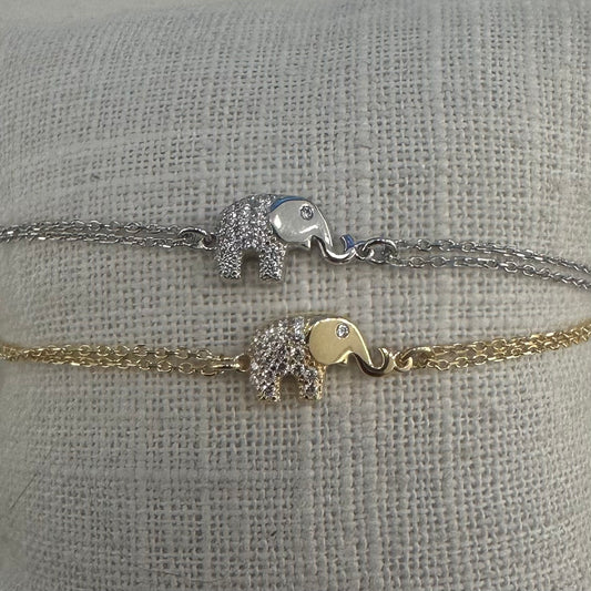 bracciale elefante con zirconi bianchi finitura argento e catena