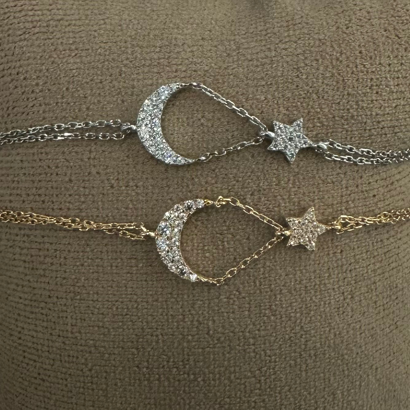 bracciale argento con luna e stella di zirconi bianchi e catenina