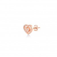 coppia di orecchini cuore a lobo rose gold con  zirconi bianchi