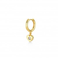 coppia di orecchini cerchio yellow gold con cuore e zircone bianco