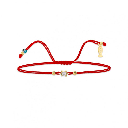 Finitura yellow gold ,  Zirconi  Bianchi , Stringa red , diam. 3 mm