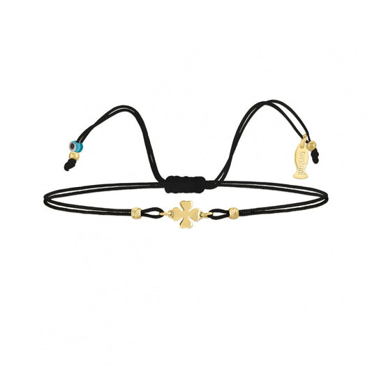 Bracciale con quadrifoglio silver e cordoncino petrolio