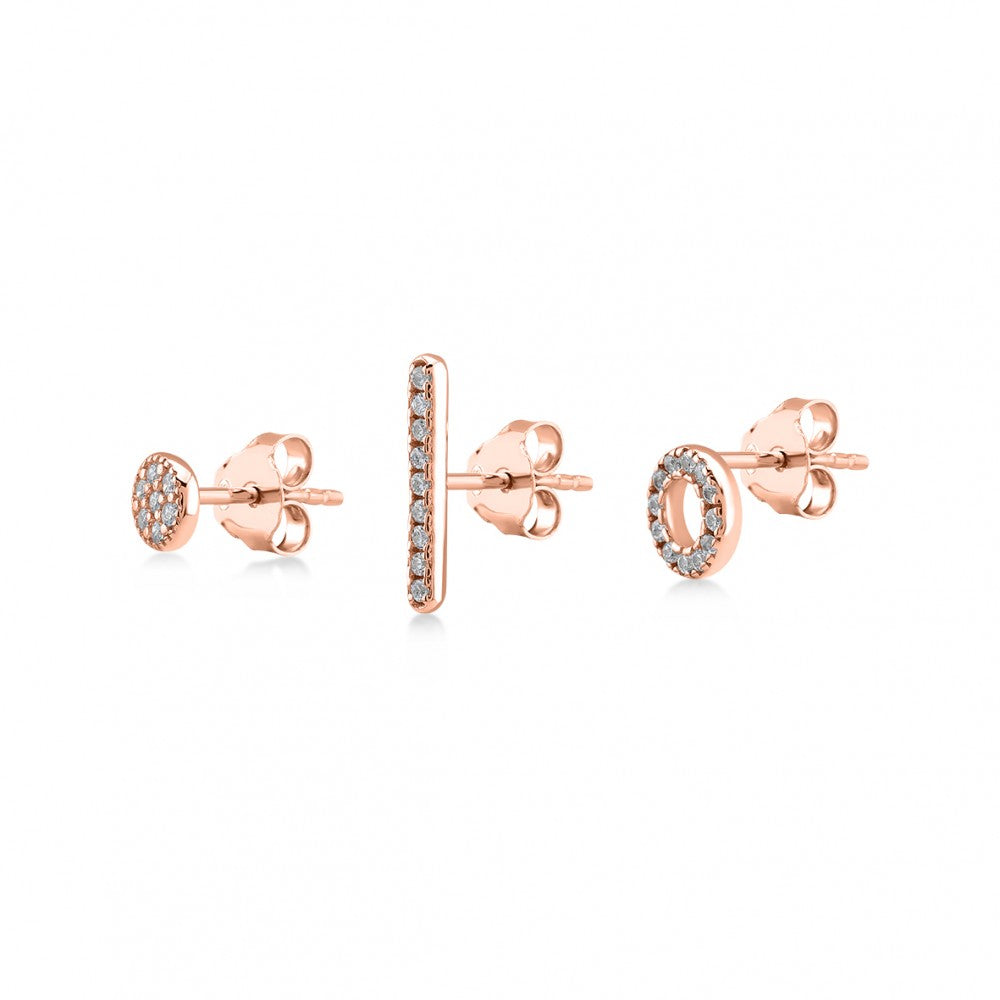 Finitura Rosegold , Zirconi Bianchi , Set 3 orecchini