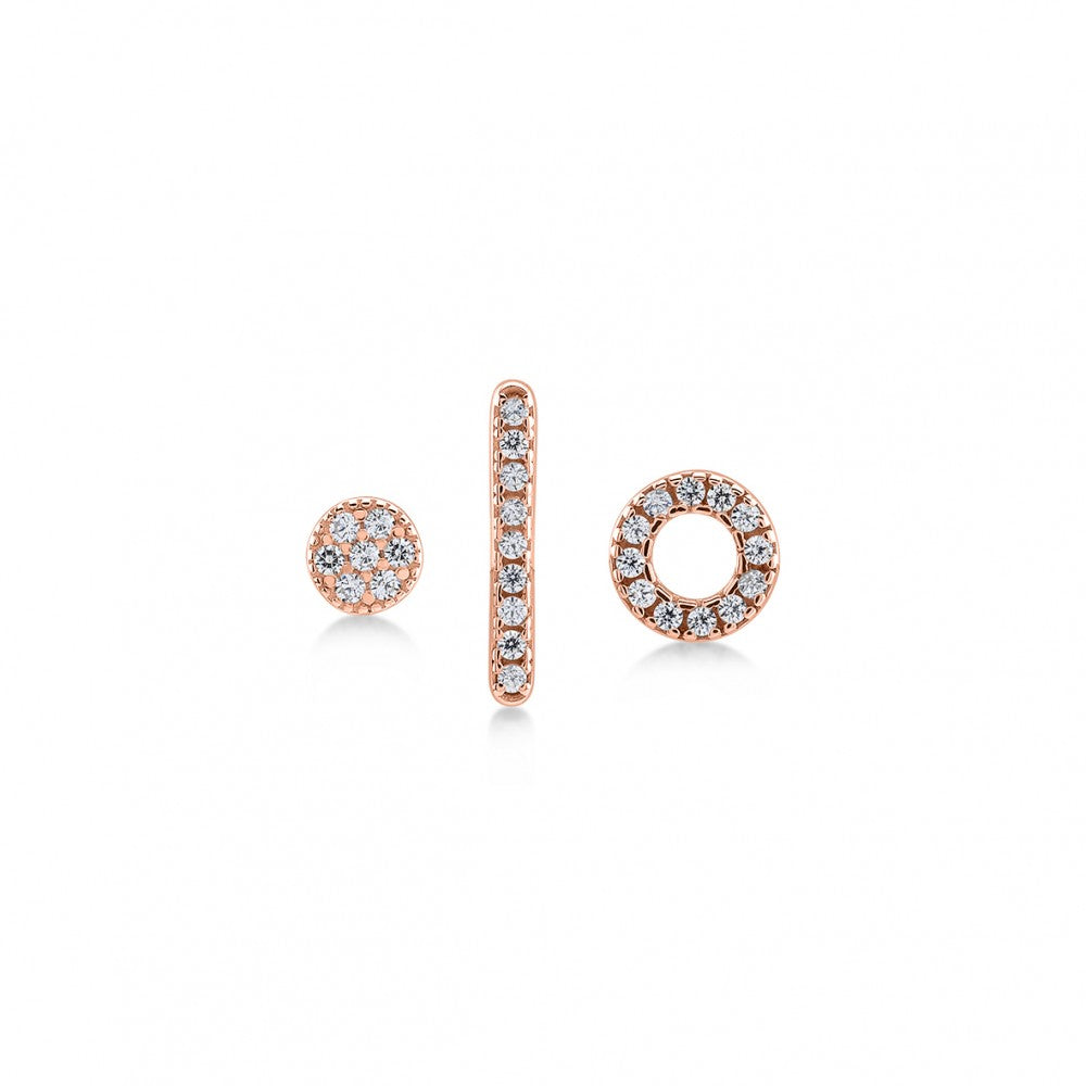 Finitura Rosegold , Zirconi Bianchi , Set 3 orecchini