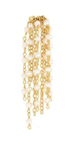 Orecchini lobo a cascata Trame in argento 925 galvanica oro giallo con rosario di perle bianche e catene