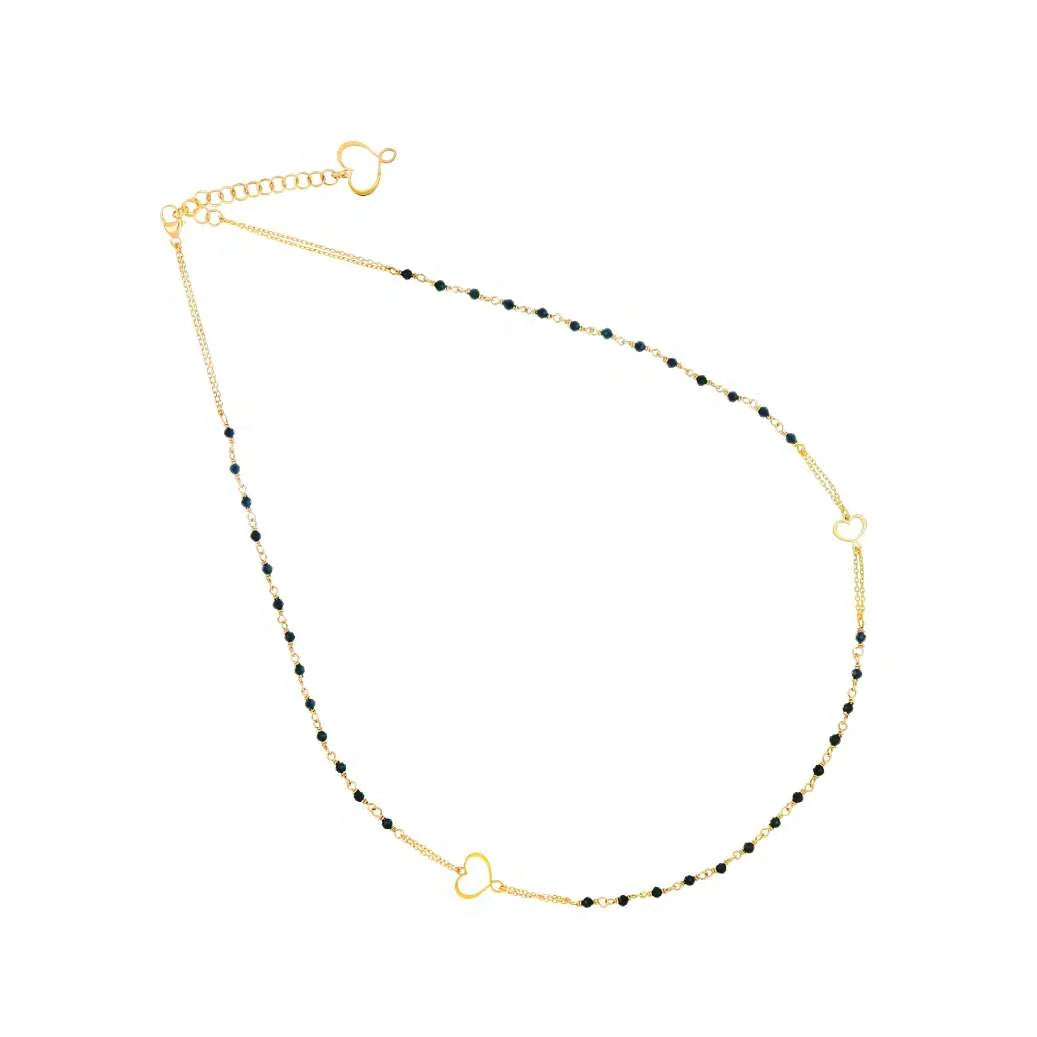 Girocollo Trame in argento 925 galvanica oro giallo con rosario spinello e 2 cuori M&S passanti