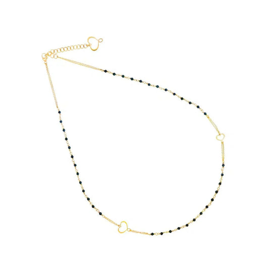 Girocollo Trame in argento 925 galvanica oro giallo con rosario spinello e 2 cuori M&S passanti
