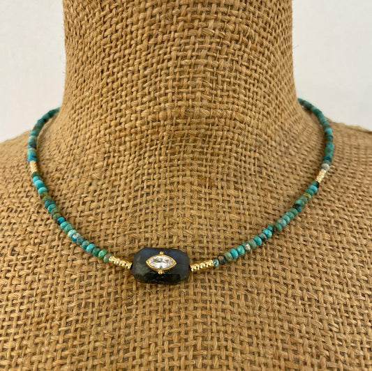 Collana pietra turchese e labradorite centrale