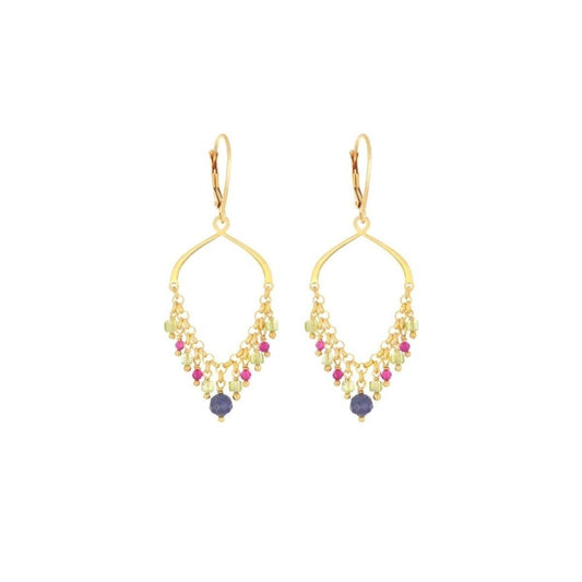 COPPIA DI ORECCHINI FRANGE PERIDOTO TANZANITE E RUBELLITE