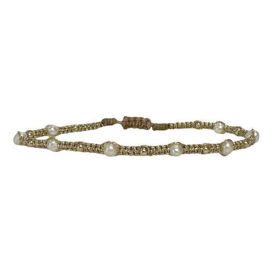 Bracciale tessuto dorato e perline