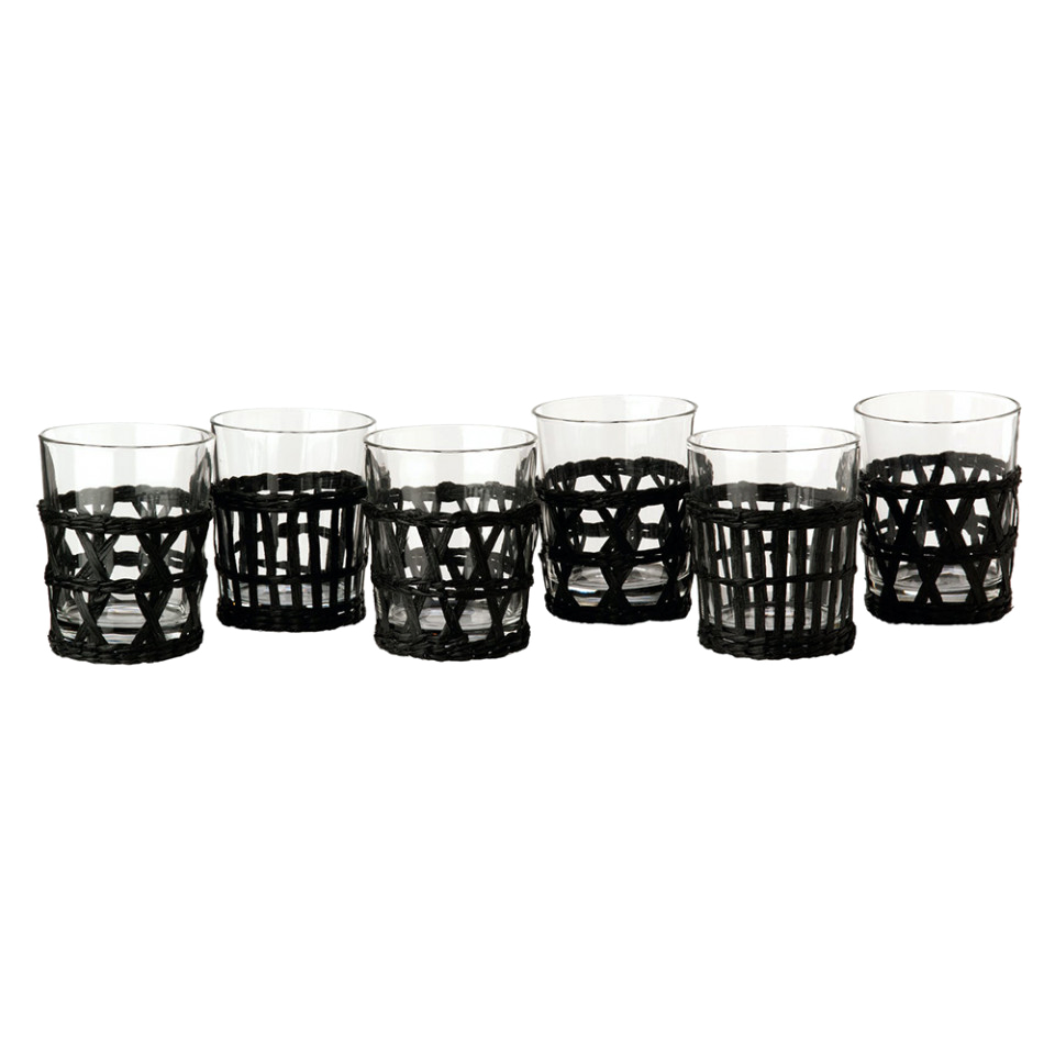 Set bicchieri rafia neri