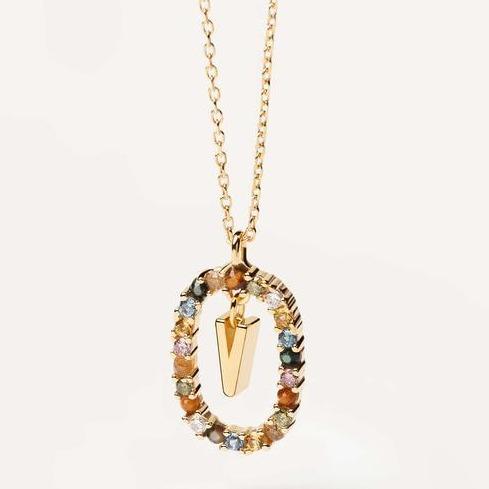 Girocollo pdipaola iniziale Lettera V argento e pietre