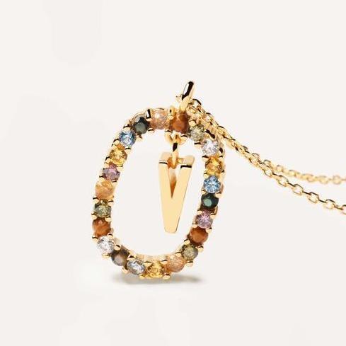 Girocollo pdipaola iniziale Lettera V argento e pietre