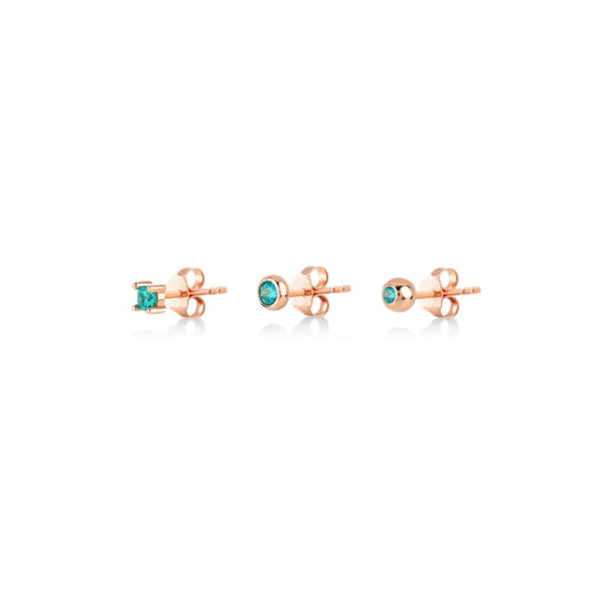 Finitura Rosegold ,   Zirconi  Paraiba , Set 3 orecchini